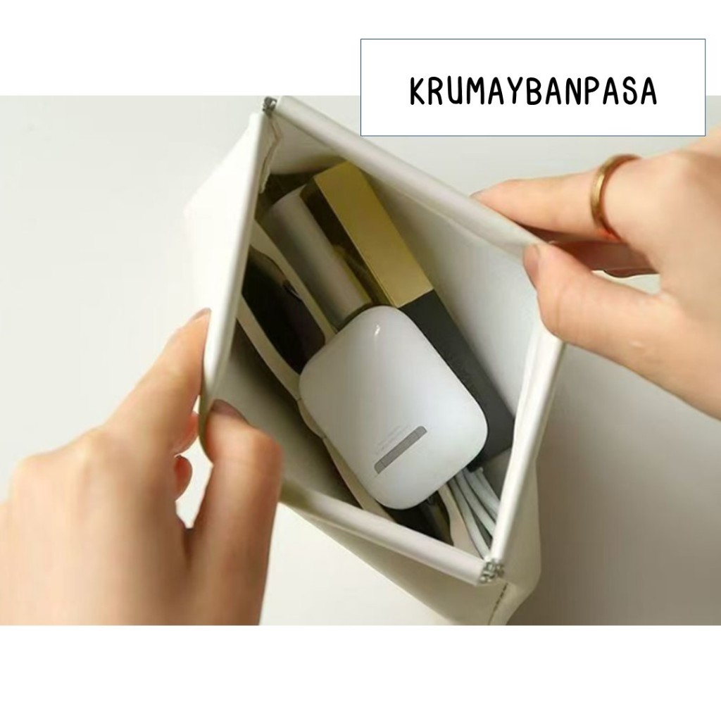 กระเป๋าพกพา เอนกประสงค์ กระเป๋าเก็บเครื่องสำอางค์ สีพื้น เรียบหรู พร้อมฝาปิดในตัว ใช้งานสะดวก ทนทาน