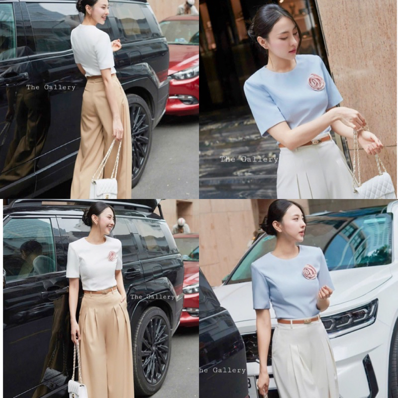ชุดเซ็ต4 ชิ้น เสื้อและกางเกงขายาวสุดชิคมาพร้อมเข็มขัดหนังเข้าชุด