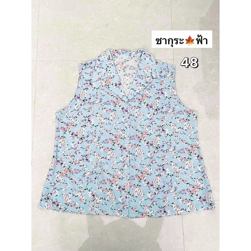 เสื้อแขนกุดคอปกไซส์ใหญ่พิเศษ ผ้าไหมอิตาลีพิมพ์ลาย ไซส์ 46"-48“