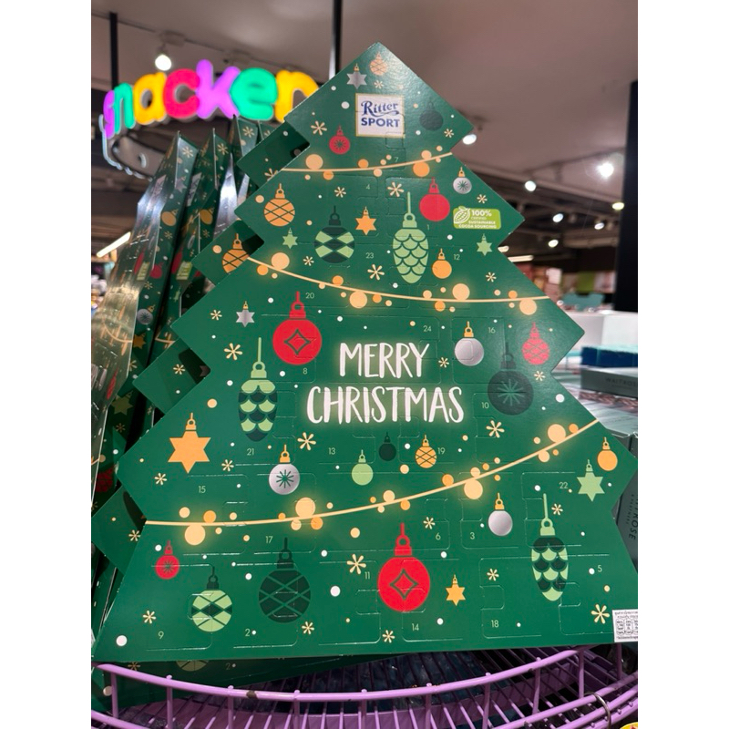 Christmas Tree Ritter Sport Adventskalender 208 G คริสต์มาส ทรี ช็อกโกแลตนม สอดไส้รสต่างๆ