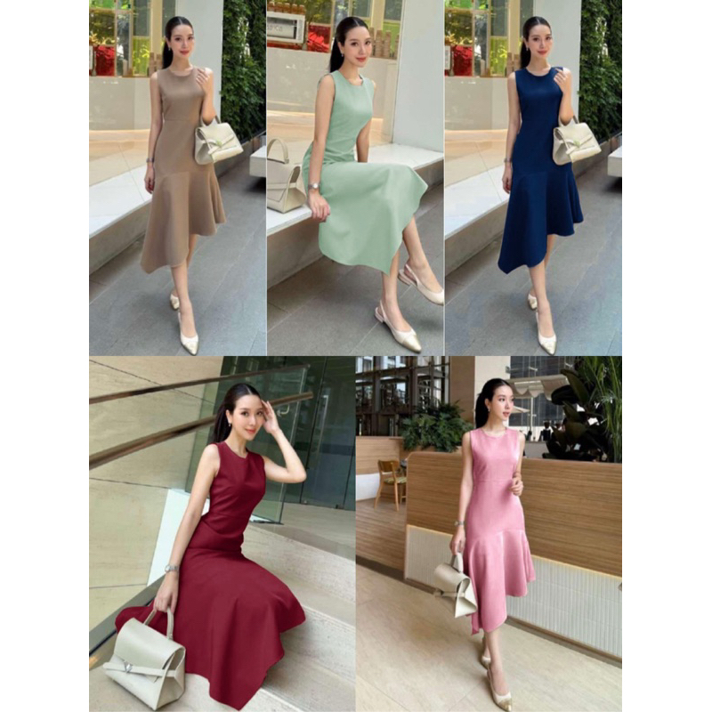 เดรสราตรี ออกงาน ทรงแขนกุด ชายกระโปรงระบายยาวเฉียง ทรงสวยสุดปัง ขายดีสุดๆ