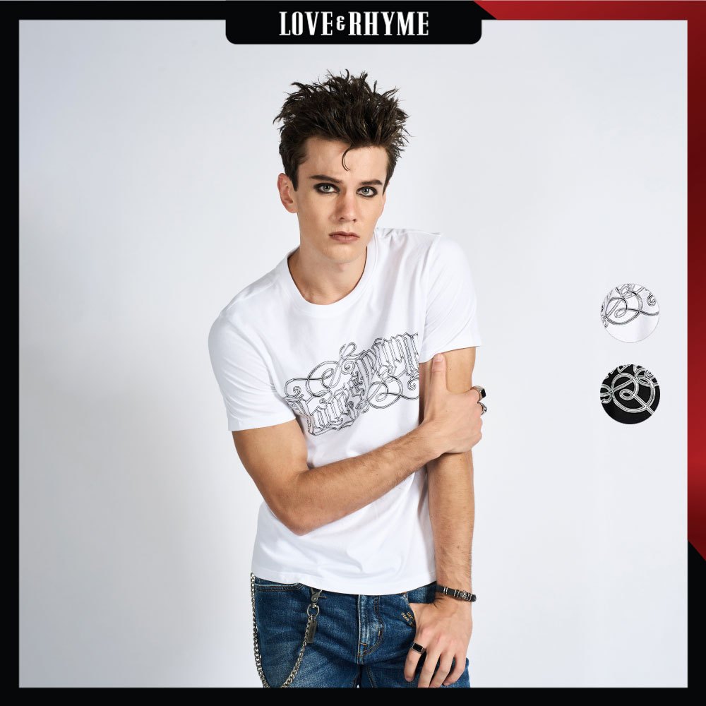 DAVIE JONES [ Love & Rhyme ] เสื้อยืด Logo Slim Fit T-Shirt LG0090 สีขาว ดำ