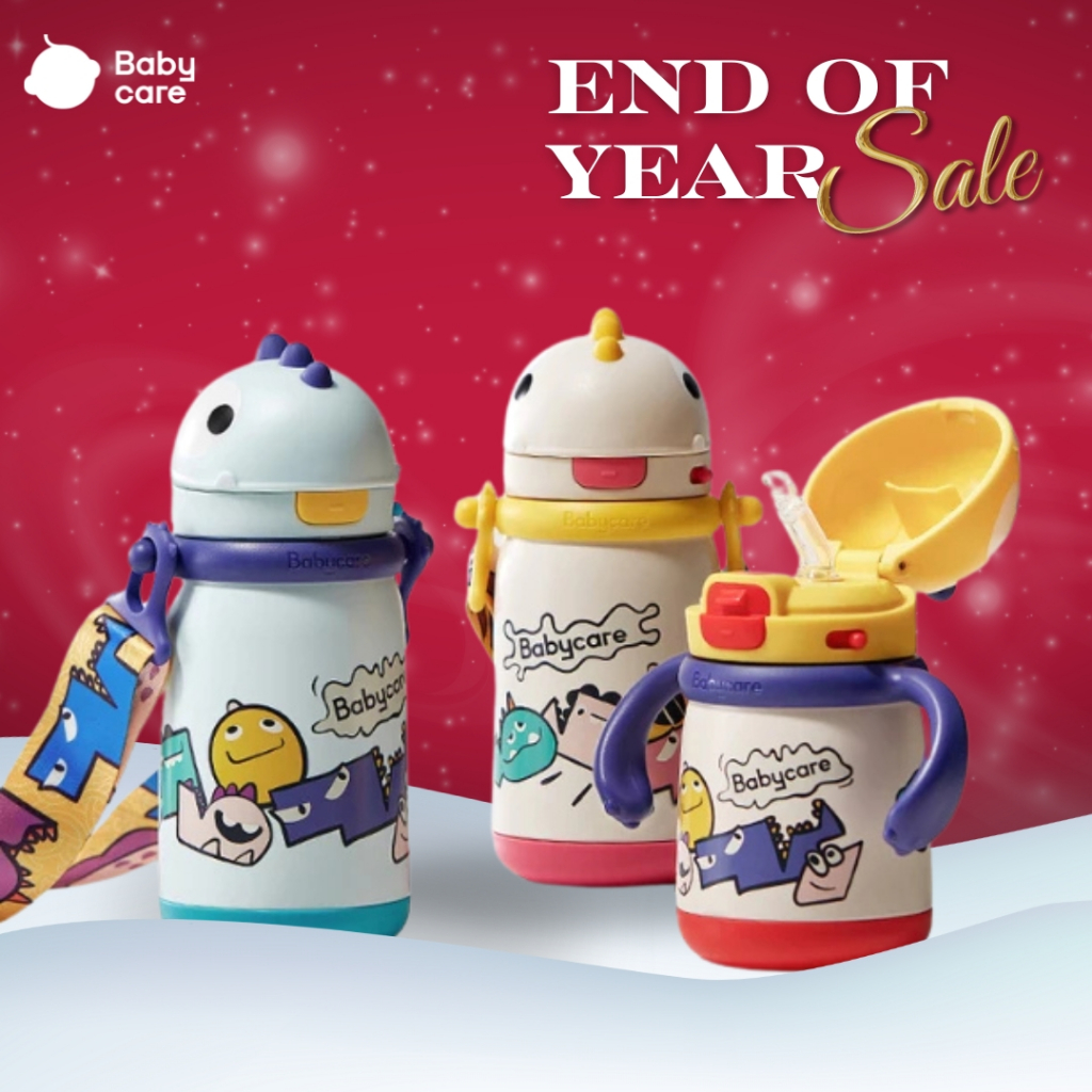 BabyCare แก้วน้ำไดโนเสาร์ แก้วหัดดื่มเด็ก ขวดน้ำเด็กมีสายสะพาย ขวดน้ำเด็ก แก้วน้ำเด็กมีหลอดไม่หก แก้วน้ำกันสำลัก