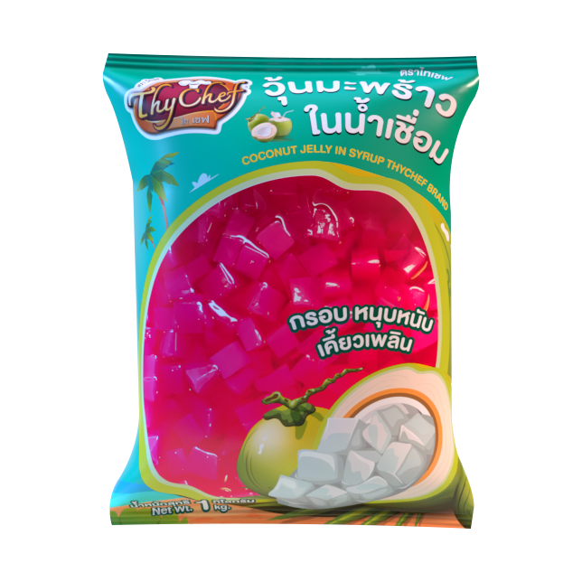 วุ้นมะพร้าวในน้ำเชื่อม กลิ่นสตรอเบอว์รี่ ตราไทเชฟ ขนาด1กิโลกรัม (#วุ้นมะพร้าว #น้ำเชื่ม #ไทเชฟ #ผงเขย่า #ผงปรุงรส)