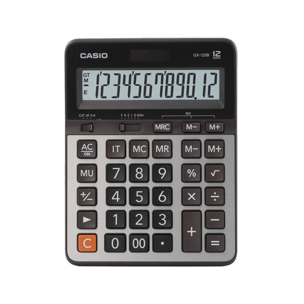 Casio Calculator เครื่องคิดเลข  คาสิโอ รุ่น  GX-120B แบบตั้งโต๊ะขนาดใหญ่ หน้ากากโลหะ 12 หลัก สีเงิน