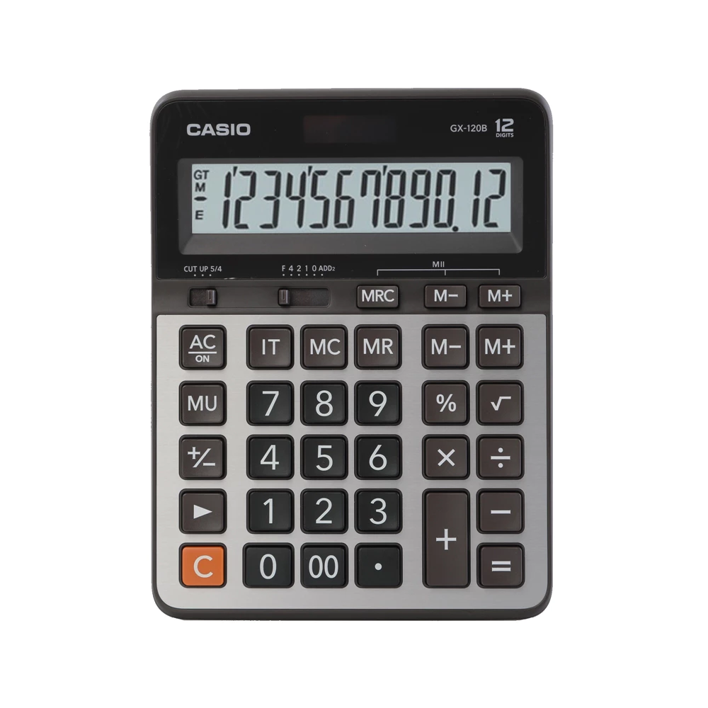 Casio Calculator เครื่องคิดเลข คาสิโอ รุ่น GX-120B แบบตั้งโต๊ะขนาดใหญ่ หน้ากากโลหะ 12 หลัก สีเงิน