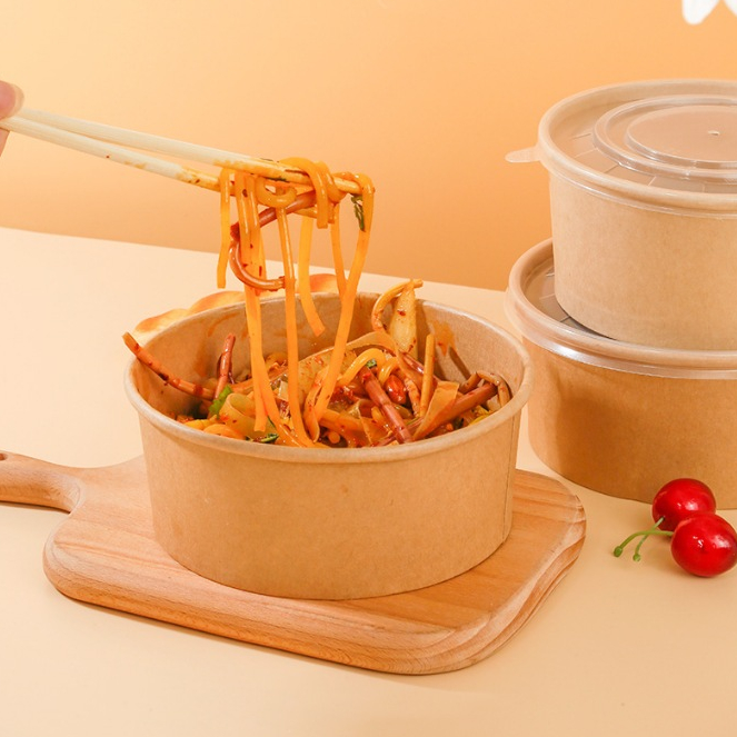 ชามกระดาษคราฟท์ แพ็คละ25ใบ พร้อมฝาOPP ชามใส่อาหาร Food Grade กล่องอาหาร บรรจุของร้อนได้ - รูปที่ 5