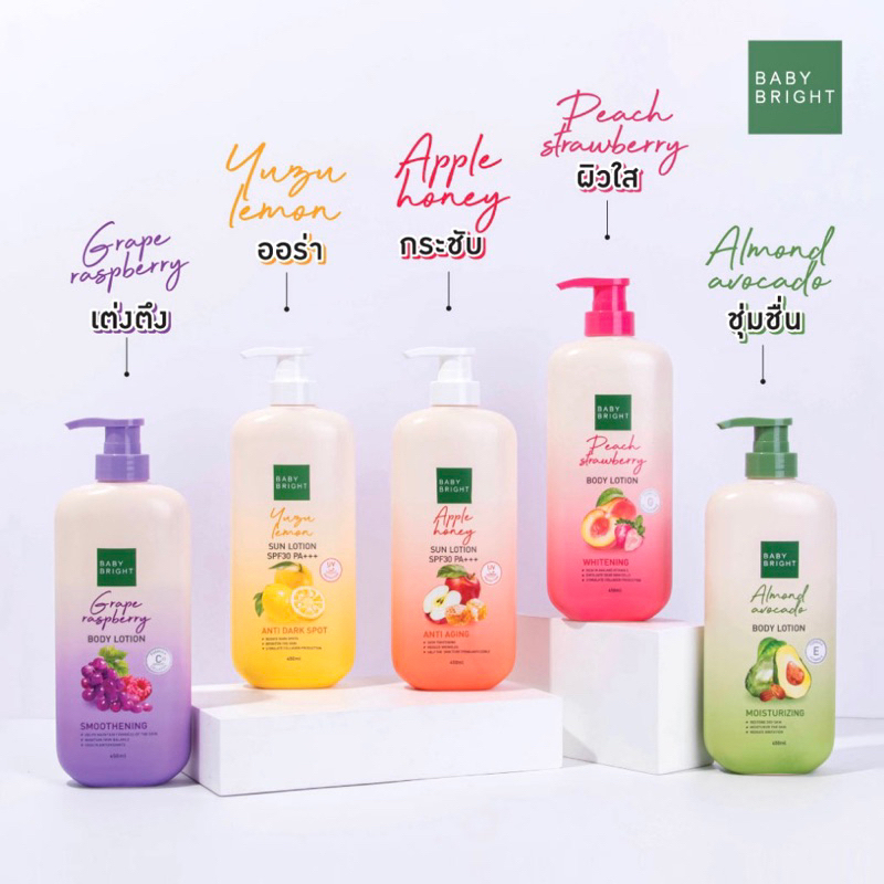 (1 ขวด) Baby Bright โลชั่นผลไม้ 5 สูตร เบบี้ ไบร์ท (160 ml/450ml ให้เลือก) - รูปที่ 2
