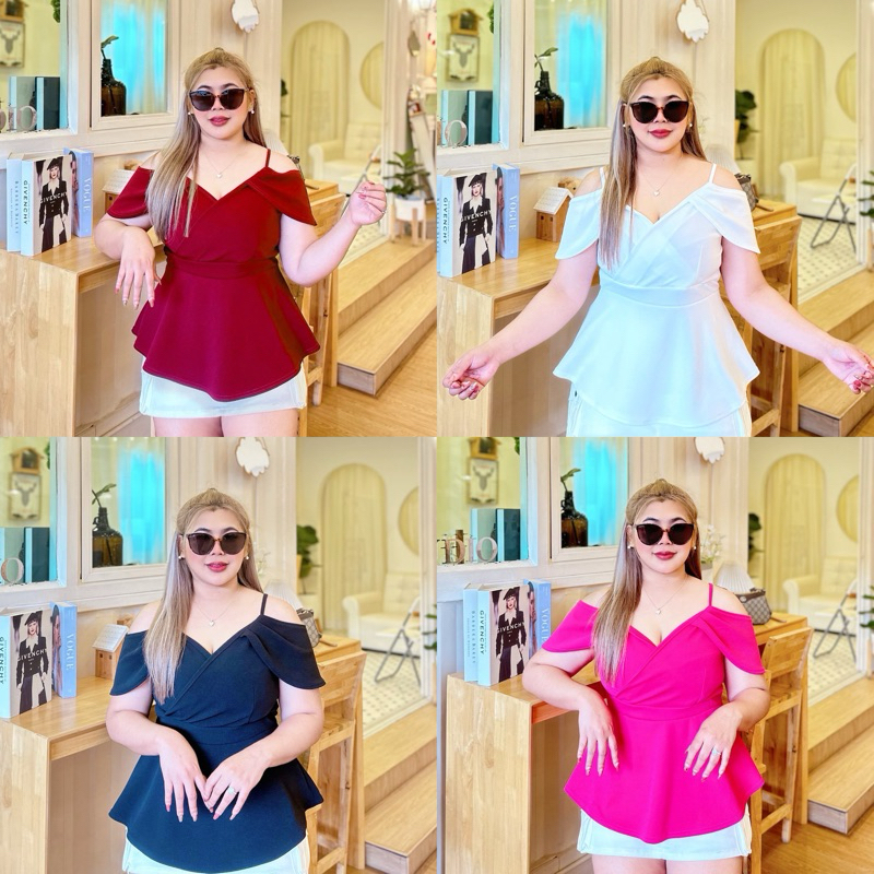 BL-S2H1🌹🎄 เสื้อคอเว้าไหล่ ชายระบาย  งานจริงสวยมาก ผ้ายืดวูลเวฟ