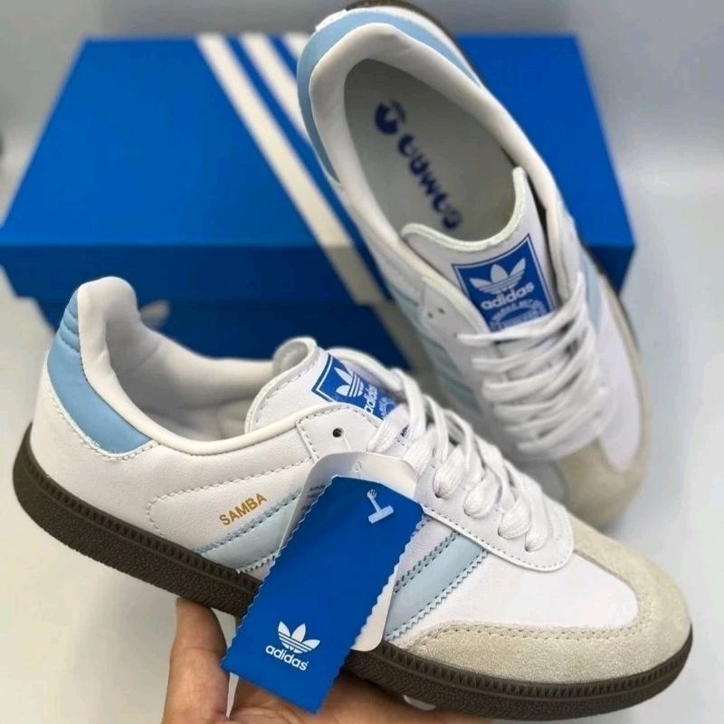 รองเท้า Adidas Samba White Blue Unisex ใส่ได้ทั้ง ชาย หญิง [ ของแท้💯 พร้อมส่ง ]