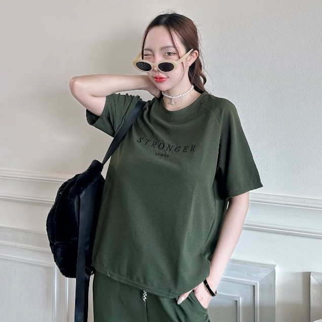 【COD】ชุดเซ็ทผู้หญิง เสื้อยืดแขนสั้น+กางเกงขายาว เอวยางยืด รูปที่ 2