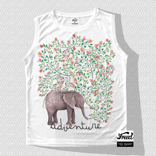 FREEDเสือแขนกุด สีขาวพิมพ์ลาย ผ้าสปอร์ตไมโครทอลายรังผึ้ง Unisex