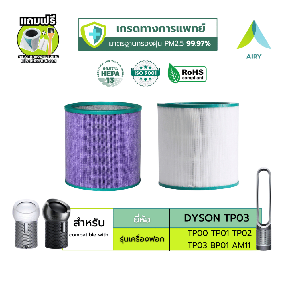 (H13 เกรดการแพทย์) TP03 ไส้กรองอากาศ ไส้กรอง กรอง อากาศ 360องศา ฝุ่นPM2.5 แบคทีเรีย ไวรัส ฝุ่น