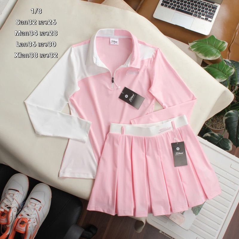 ชุดออกกำลังกายผู้หญิง เสื้อแขนยาว กระโปรงมีซับในขาสั้น GL09