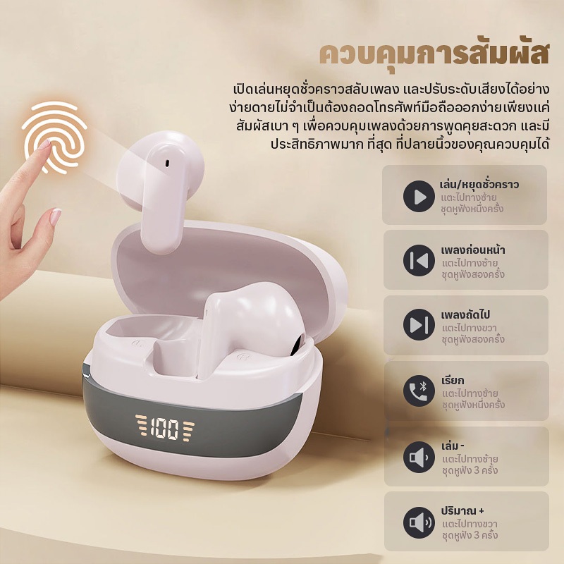 TWS ใหม่หูฟังบลูทู ธ ไร้สายกึ่งในหูแบตเตอรี่สามจอแสดงผลดิจิตอลจริงเกมเพลง 0 Delay Space Stereo สัมผัสลายนิ้วมืออัจฉริยะ