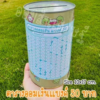 กระปุกออมสินปี๊บกลมแถมฟรีตารางออมเงิน+สติกเกอร์ตกแต่ง ปี๊บออมสินกันน้ำ รีดสติกเกอร์ทั้งใบ มีกันสนิม ขนาด 15 CM, 23 CM