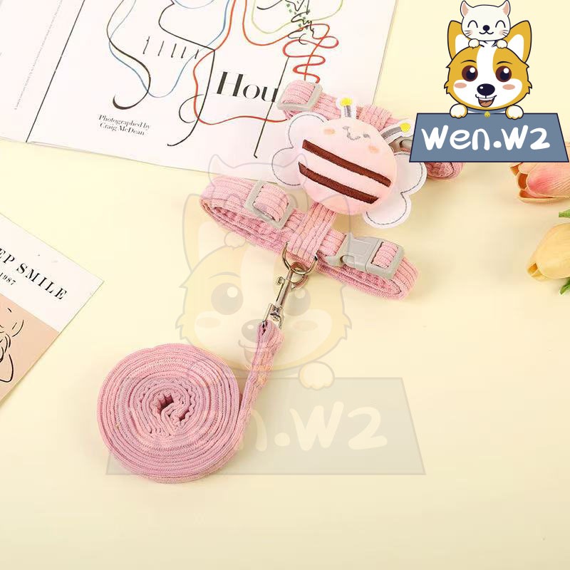 wen.W2 เชือกลากจูงสำหรับสุนัขป้องกันการหลุดออกจากการออกกำลังกายเชือกผูกคอแมวสไตล์ปรับขนาดหน้าอกด้านหลังของเชือก