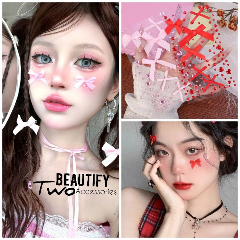 สติ๊กเกอร์ 3D ตกแต่งใบหน้ารูปโบว์และหัวใจสวยหวานแต่งแต้มจินตนาการความสวยด้วยตัวคุณเอง
