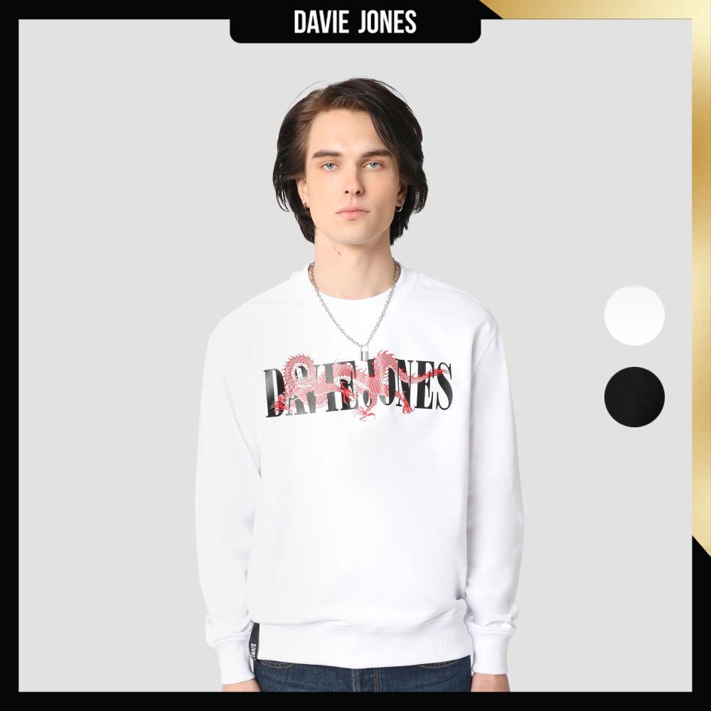DAVIE JONES เสื้อสเวตเตอร์ Logo Regular Fit Sweater SW0057 สีขาว ดำ