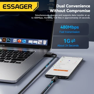 Essager USB-A ถึง Micro 2A สายเคเบิลข้อมูล ชิปอัจฉริยะเอาต์พุตเสถียร