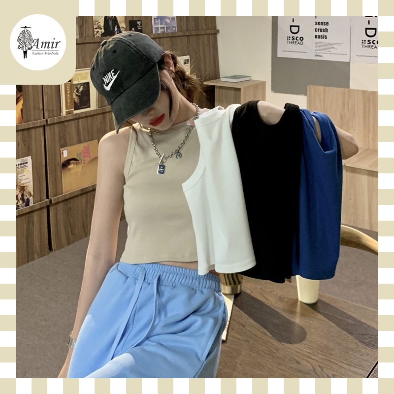 เสื้อกั๊กสตรี เสื้อกั๊กตัวสั้น แขนกุด คอกลมเล็ก เปิดสะดือเพื่อความกระชับสัดส่วน
