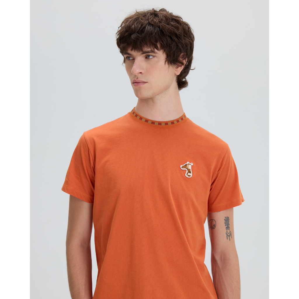CONTRAST COLLAR T-SHIRT WITH LOGO EMBROIDERED