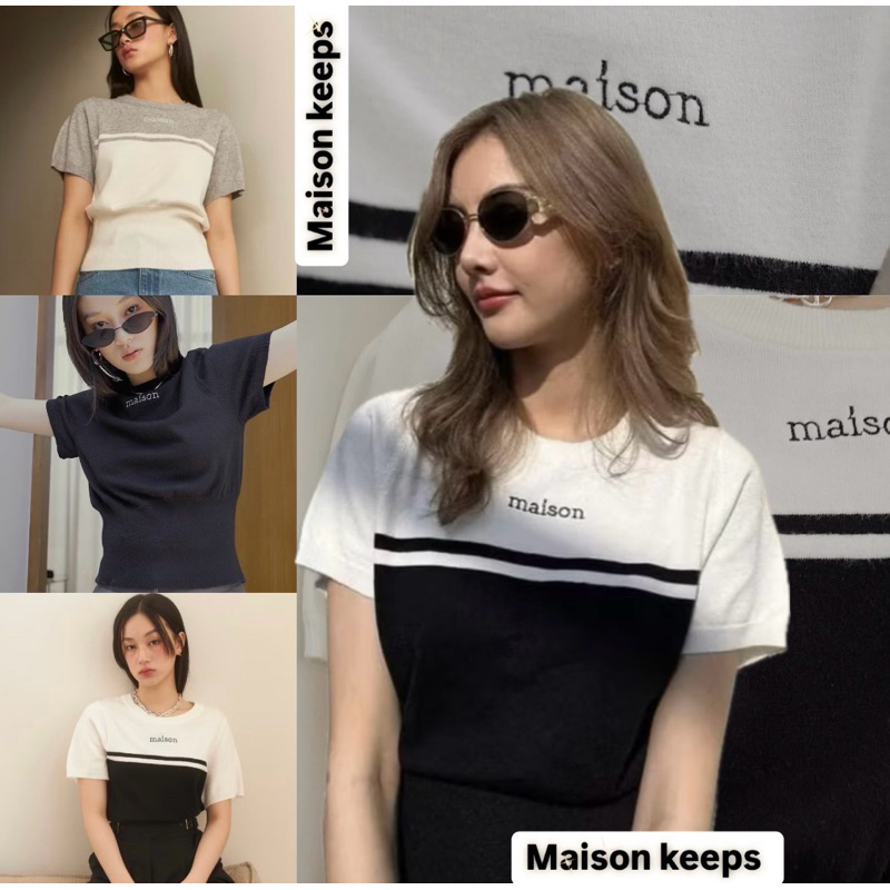 maison KEEPS | Pacific Knitted Tops (พร้อมส่ง)เสื้อไหมพรมคอกลม ปักโลโก้ maison ใช้โค้ดลด30%ได้คุ้มมาก