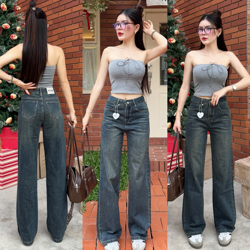 Teddy Jeans ยีนส์รุ่นใหม่ ขากระบอกกลางสี Dark fade