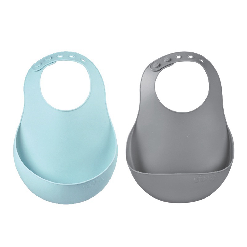 BEABA ถาดกันเปื้อนซิลิโคน Set of 2 Silicone Bibs - Airy Blue / Light Grey