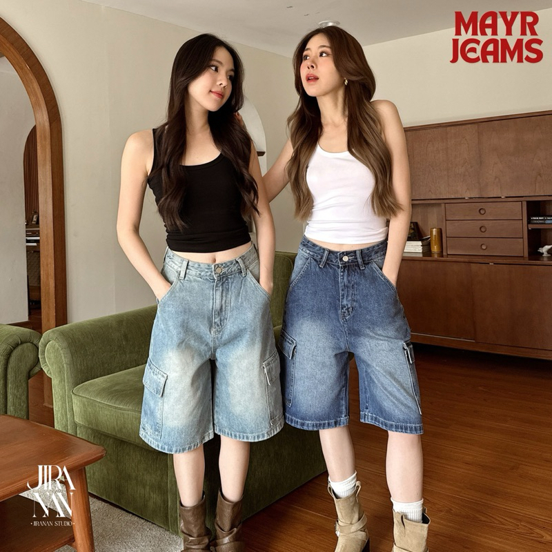 JS12113- Mayr Jeans ขาสั้นสามส่วนทรงคาร์โก้