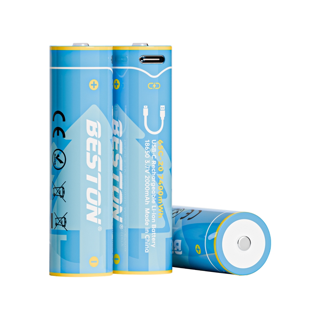 Beston 18650 ถ่านชาร์จ Li-ion 7400mWh 3.7V ขนาด 18650 เหมาะสำหรับ Type-C ชาร์จ  