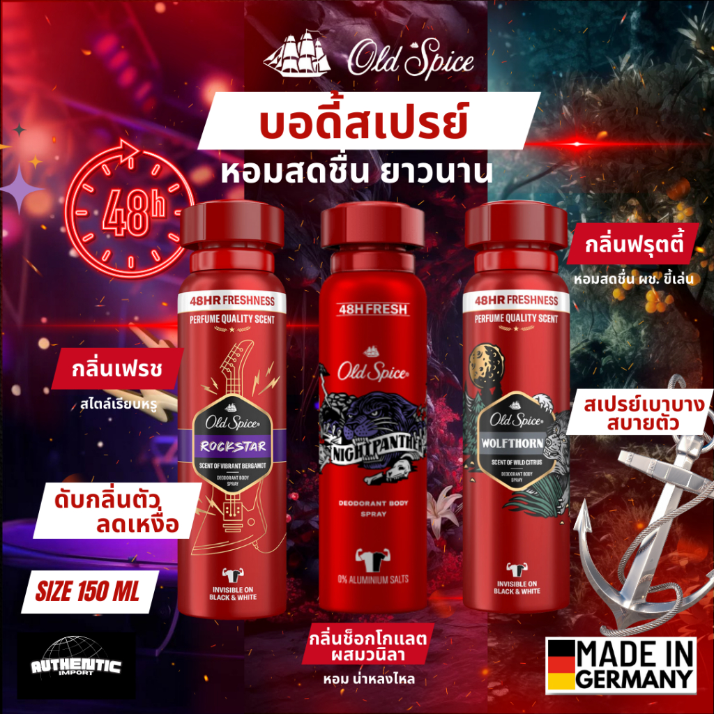 ถูกที่สุด 🔥 สเปร์ยดับกลิ่นตัว Old Spice  2กลิ่น Wolfthorn/Night Panther ขจัดกลิ่นกาย ติดทน ขนาด 150 