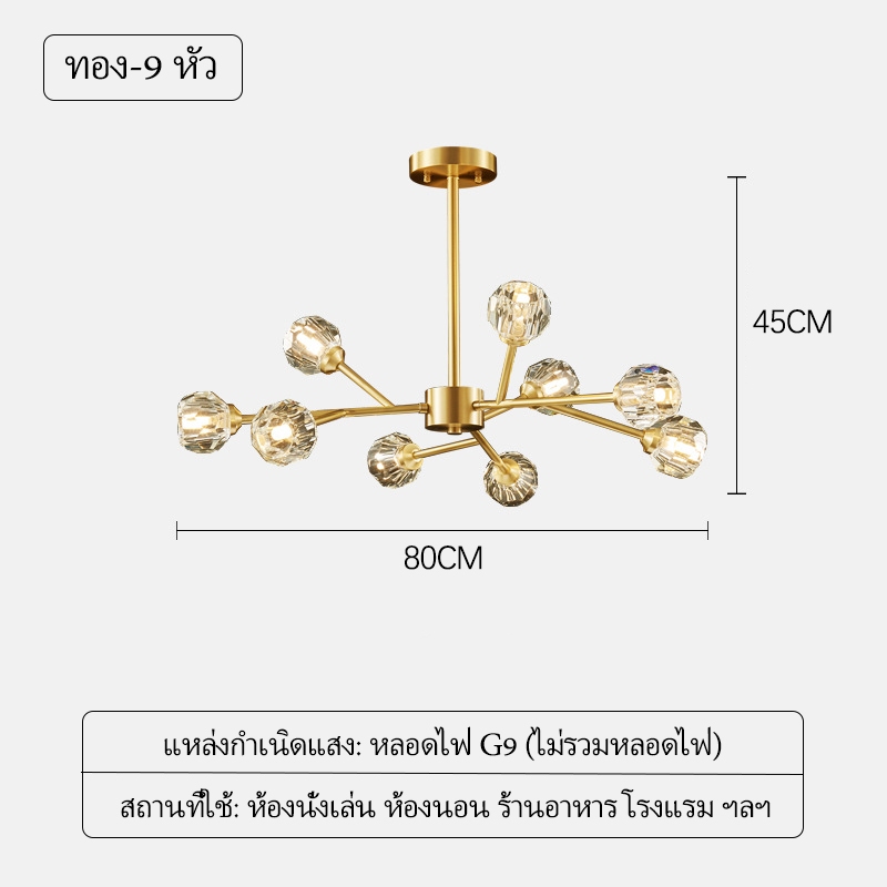 คริสตัล โคมระย้า ทอง ความหรูหรา นอร์ดิก ทันสมัย ห้องนั่งเล่น ห้องนอน ร้านอาหาร คาเฟ่ บาร์ โคมไฟเพดาน โคมไฟแขวน ราคา ถูกที่สุด ดีลบีเคเค แกลเลอรีภาพที่ 2