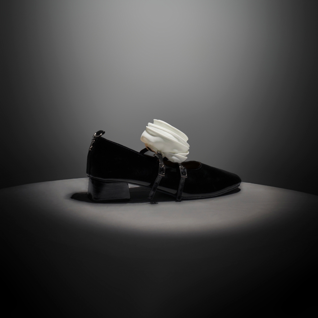 TandT - ROSEMARY-JANE BLACK SHOES - ROSE HAND-CRAFTED MARY-JANE PUMPS SHOES