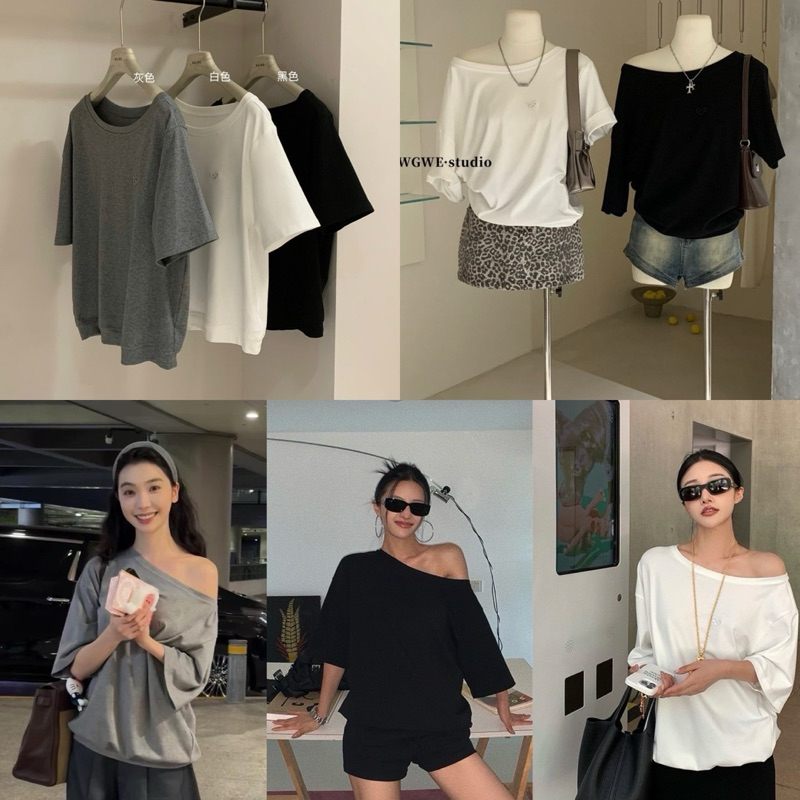 พร้อมส่ง เสื้อคอกว้าง ปาดไหล่ แขนสั้น โทนสีพื้น ปักลายหัวใจที่อก ทรงหลวมๆ เนื้อผ้าดี ใส่สบายมากค่ะ
