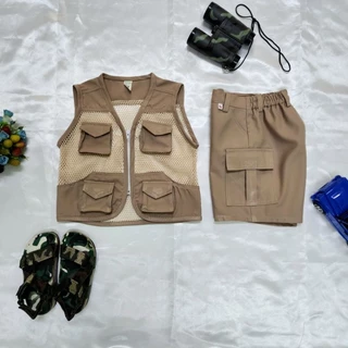 งานไทย พร้อมส่ง ชุดนักสำรวจเด็ก มีหลายไซร์ ใส่ดี ใส่น่ารัก เหมาะสำหรับเดินทาง แค้มป์ปิ้ง สีเอิร์ทโทน