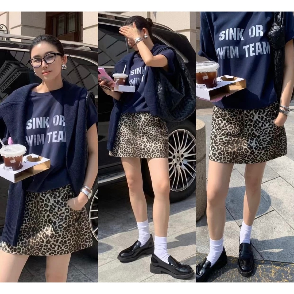 กระโปรงยีนส์สั้นลายเสือ เนื้อผ้าดีทรงสวย ซับในกางเกง งานดีมากค่ะ