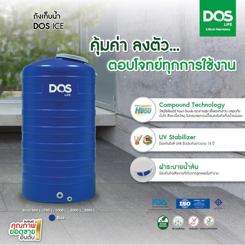 DOS ถังเก็บน้ำบนดิน DOS ICE ขนาด 500-3000 ลิตร