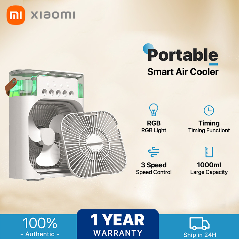 พัดลมไอเย็น Xiaomi ขนาดเล็ก 3 in 1 USB แอร์พกพา พัดลมไอน้ำ แอร์มินิ เครื่องทำความเย็น Air mini แอร์ตั้งโต๊ะขนาดเล็ก