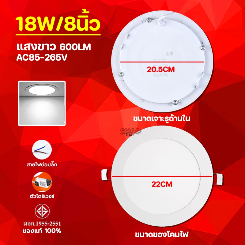 โคมไฟติดเพดานฝังฝ้า Panel Light LED ไฟดาวน์ไลท์ 6/9/12/18/24 วัตต์ LED โคมไฟฝังฝ้า แบบกลม แสงขาว - รูปที่ 7