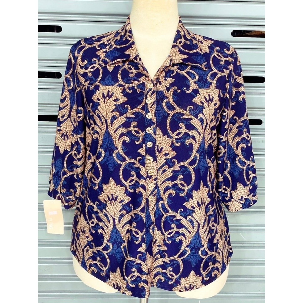เสื้อยืดเกาหลี ฟรีไฃส์32''-44''เสื้อลายดอกคอปกผู้ใหญ่แบบสวมหัวแขนสามส่วนเนื้อผ้ายืนหยุ่นใส่สบายมากๆผ้าใส่แล่วไม่ร้อน