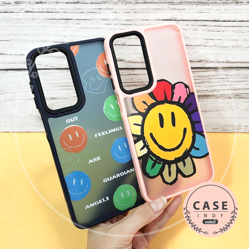 Vivo Y11/Y12/Y15/Y17 Y20 Xiaomi Redmi13C RedmiA3 เคสขอบสีหลังขุ่นกันเลนส์กล้องสีดำ พิมพ์ลายการ์ตูน