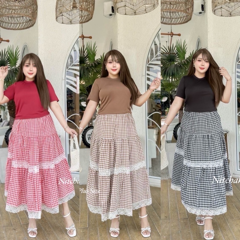 (NK) เซต เสื้อ+กระโปรงยาวชั้นๆลายสก็อต (ขายแยก) สวยมาก ให้ลุคเก๋สุดๆ เสื้อผ้าสาวอวบอ้วน พลัสไซส์ ไซส์ใหญ่