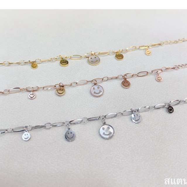 สร้อยข้อมือหน้ายิ้ม สร้อยโซ่ ห้อยจี้มุขกลม สแตนเลส ไม่ลอกไม่ดำ - รูปที่ 6