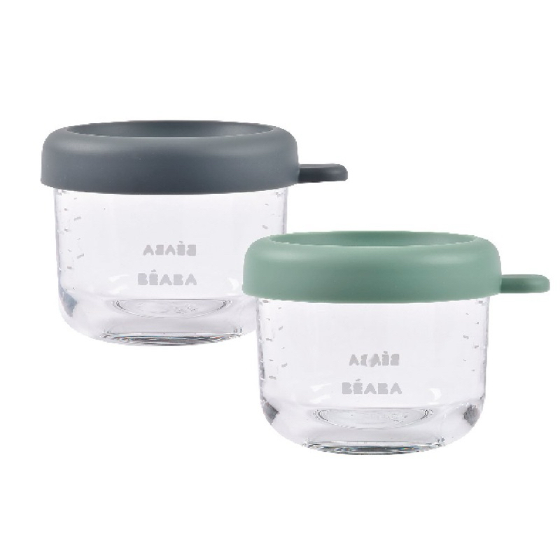 BEABA ชุดกระปุกแก้ว ฝาปิดสูญญากาศ 2 ชิ้น Set of 2 Glass Jars 150 ml (Mineral / Sage Green)