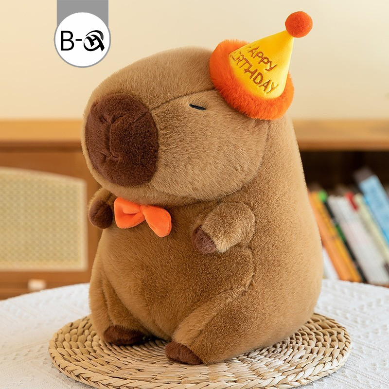 BHQ ตุ๊กตาคาปิบาร่า หมวกวันเกิด capybara ของขวัญวันเกิด 37cm