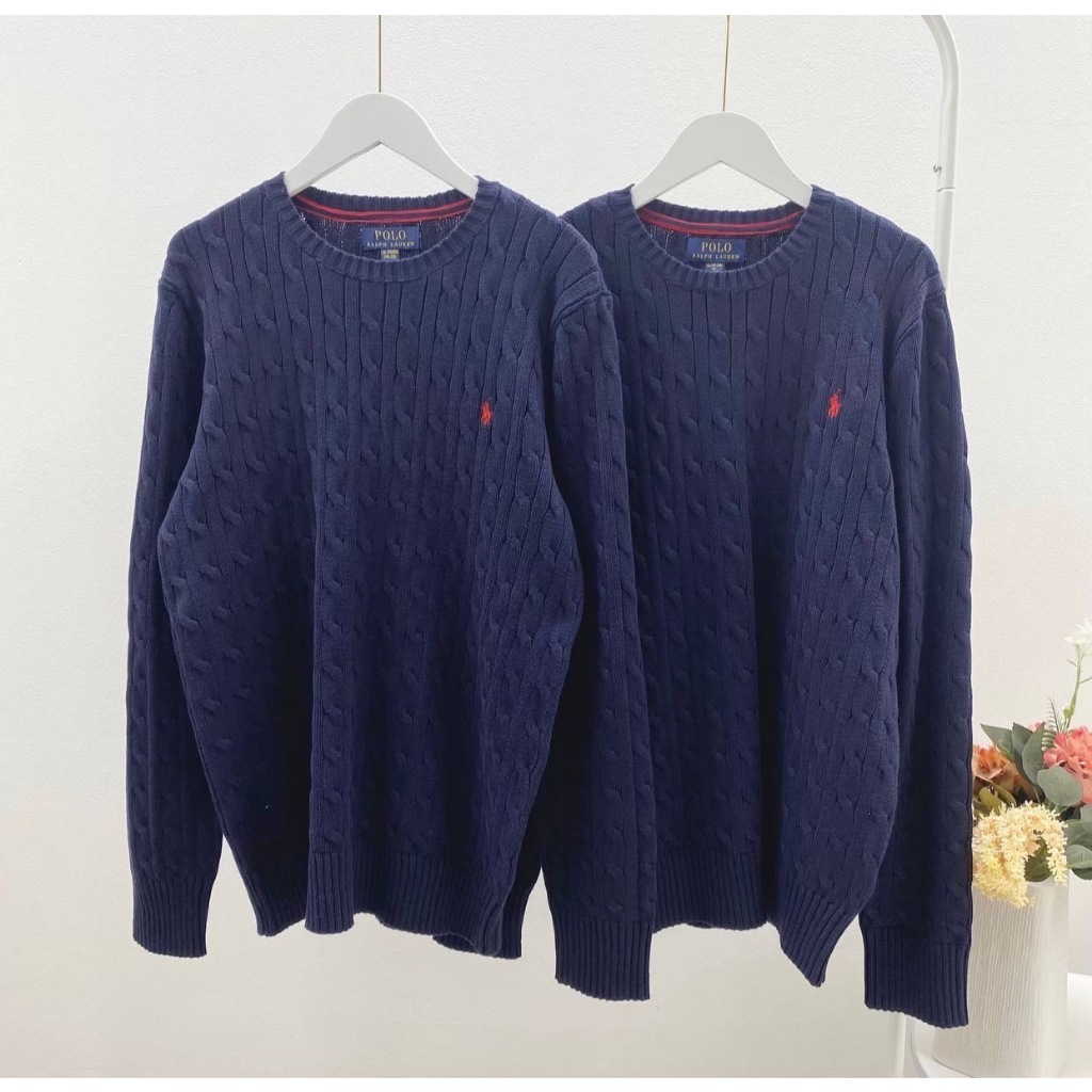 Ralph Launre Cable Knit Cotton Sweater (Navy)