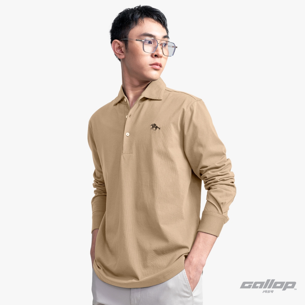 GALLOP : เสื้อโปโลแขนยาวผู้ชาย Eco-Friendly Polo Long Sleeve Shirt (รักษ์โลก) รุ่น GP9069 สี KHAKI - กากี