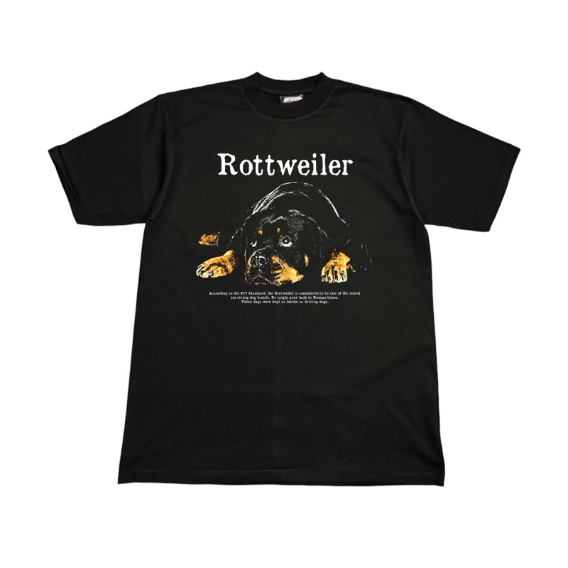 24HoursStudio : Rottweile สีดำ/สีขาว เสื้อยืดคอฟิตโอเวอร์ไซส์ #DTG