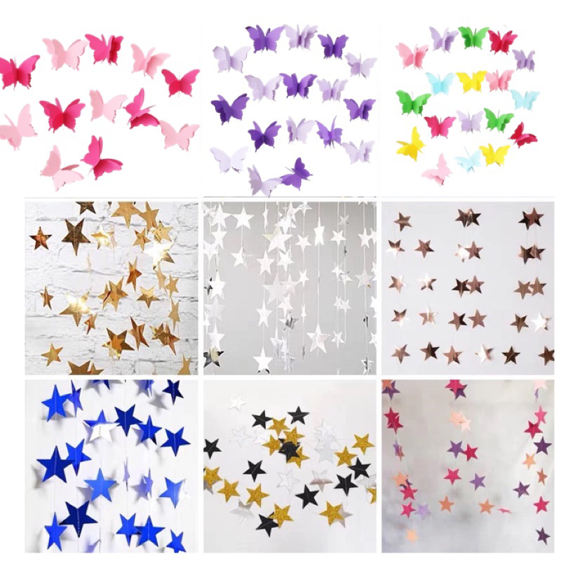 เชือกดาว ดาวกระดาษ จัดปาร์ตี้ ม่านดาว ม่านเชือกดาว ตกแต่ง สอยดาว วันเกิด ดาว เชือกผีเสื้อ